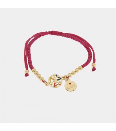 I Love Sicily - BYS - Metal bracelet with trinacria and fuchsia cord