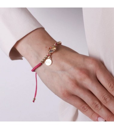 I Love Sicily - BYS - Metal bracelet with trinacria and fuchsia cord