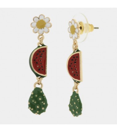 I Love Sicily - BYS - Metal earrings with daisies, watermelon and prickly pear