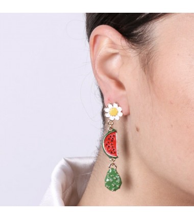 I Love Sicily - BYS - Metal earrings with daisies, watermelon and prickly pear