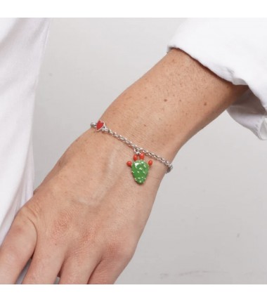 I Love Sicily - BYS - Bracciale in acciaio con cuoricino e fico d'india pendente