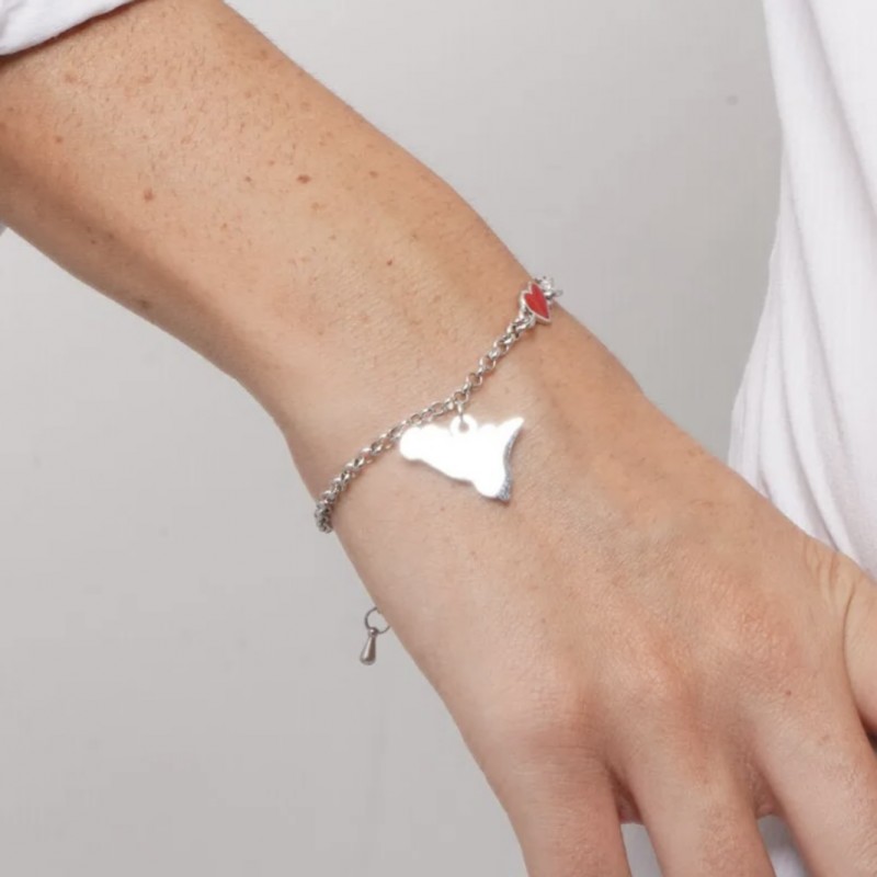 I Love Sicily - BYS - Steel bracelet with heart and Sicily pendant