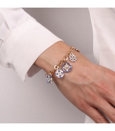 I Love Sicily - BYS - Bracciale in metallo con maioliche azzurre pendenti