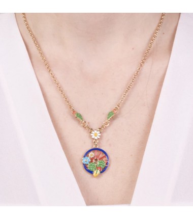 I Love Sicily - BYS - Collana in metallo con ruota blu con limoni, fichi d'india e fiori