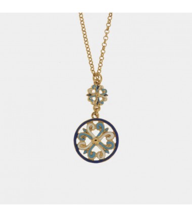 I Love Sicily - BYS - Collana in metallo con maioliche bianco, azzurro e blu