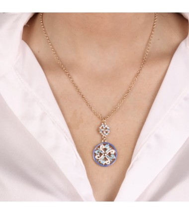 I Love Sicily - BYS - Collana in metallo con maioliche bianco, azzurro e blu