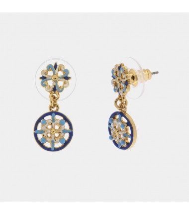 I Love Sicily - BYS - Orecchini in metallo pendente con maioliche bianco, azzurro e blu
