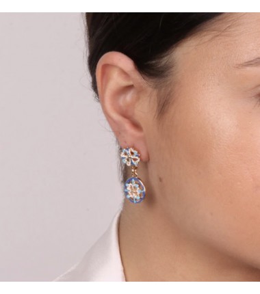 I Love Sicily - BYS - Orecchini in metallo pendente con maioliche bianco, azzurro e blu