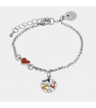 I Love Sicily - BYS - Bracciale in acciaio con cuoricino e trinacria pendente