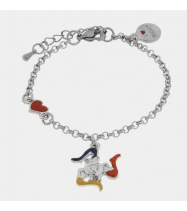 I Love Sicily - BYS - Bracciale in acciaio con cuoricino e trinacria pendente