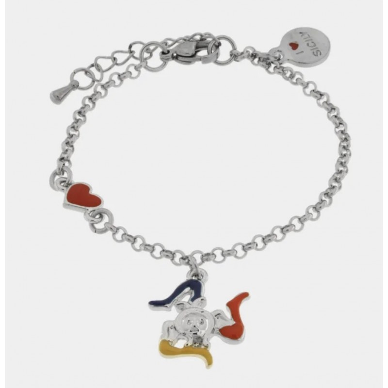 I Love Sicily - BYS - Bracciale in acciaio con cuoricino e trinacria pendente
