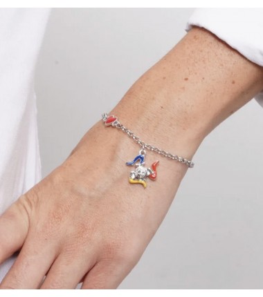 I Love Sicily - BYS - Steel bracelet with heart and trinacria pendant