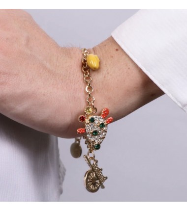 I Love Sicily - BYS - Bracciale in metallo con pala di fico d'india, carretto e limone