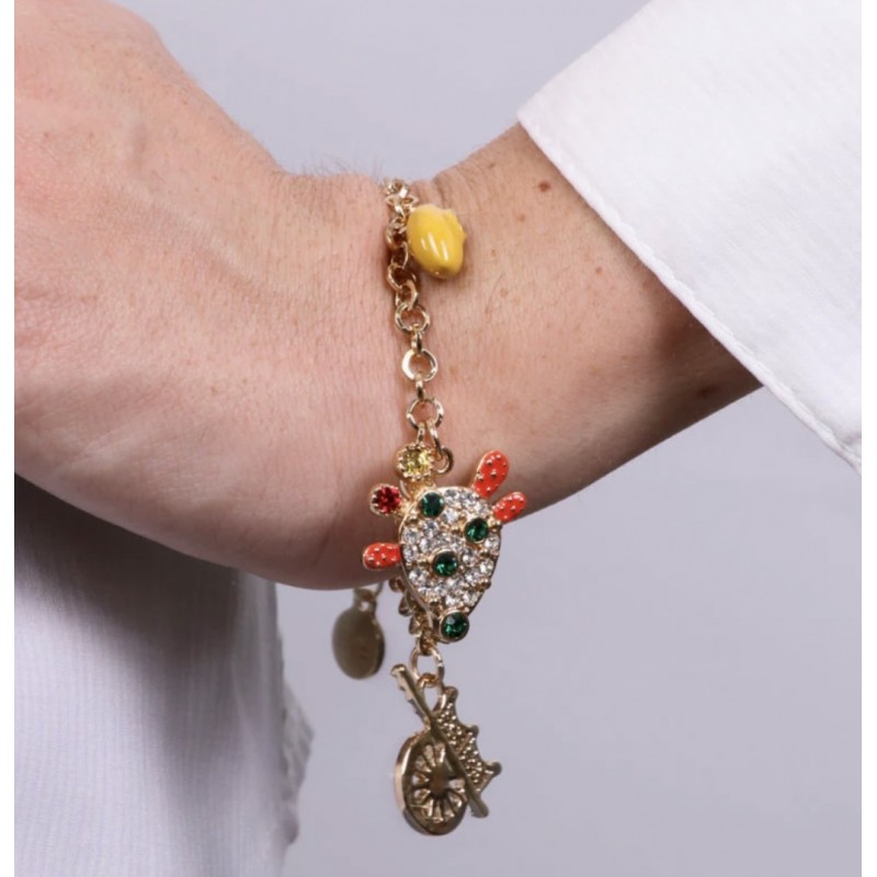 I Love Sicily - BYS - Metal bracelet with prickly pear, cart and lemon