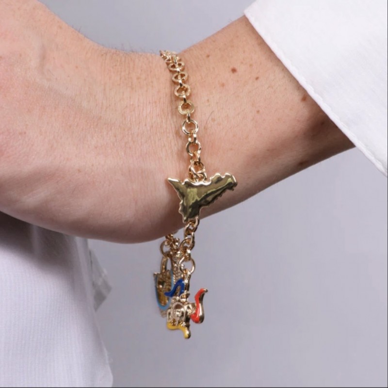 I Love Sicily - BYS - Bracciale in metallo con coffa, Trinacria e Sicilia