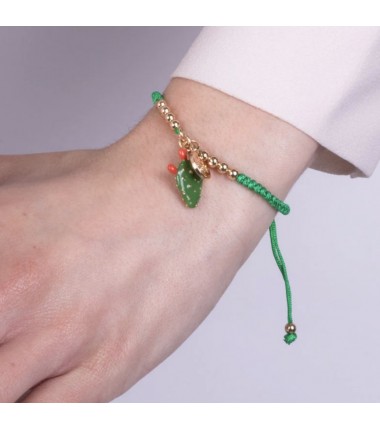 I Love Sicily - BYS - Metal bracelet with prickly pear and green cord