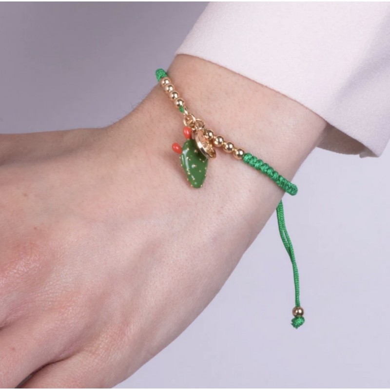 I Love Sicily - BYS - Metal bracelet with prickly pear and green cord