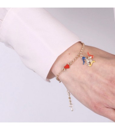 I Love Sicily - BYS - Bracciale in metallo con cuoricino e trinacria pendente