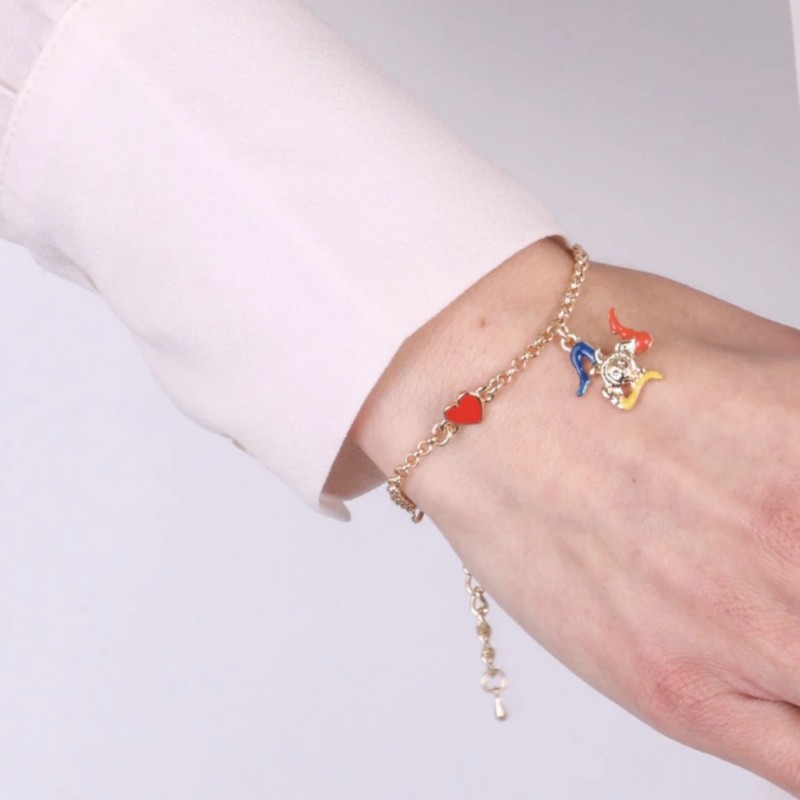 I Love Sicily - BYS - Bracciale in metallo con cuoricino e trinacria pendente