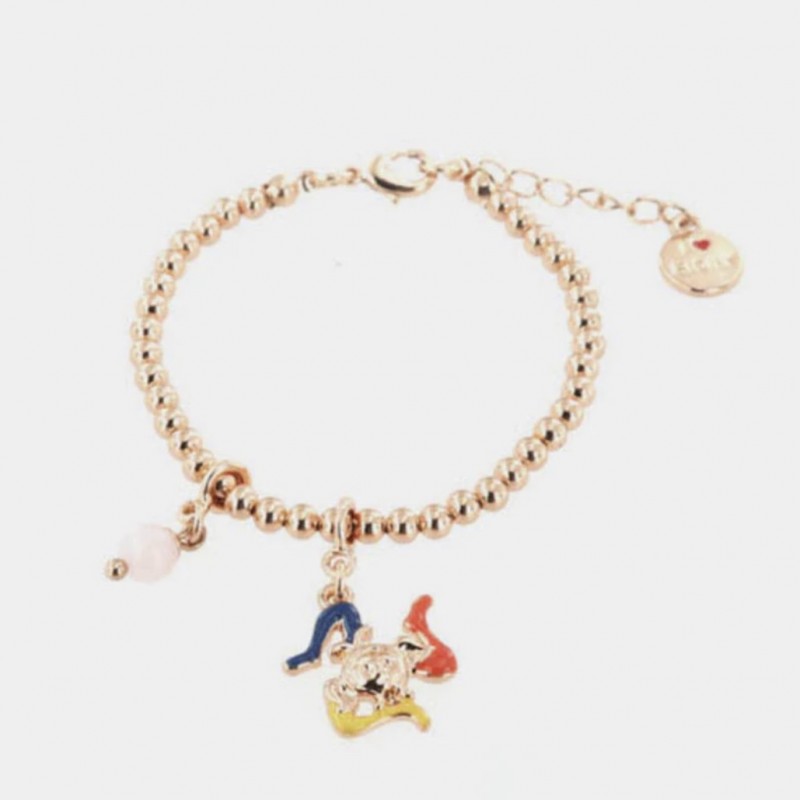 I Love Sicily - BYS - Bracciale in metallo pallinato con trinacria e perlina rosa pendenti
