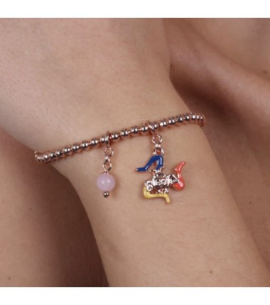 I Love Sicily - BYS - Metal ball bracelet with trinacria pendants and pink pearls