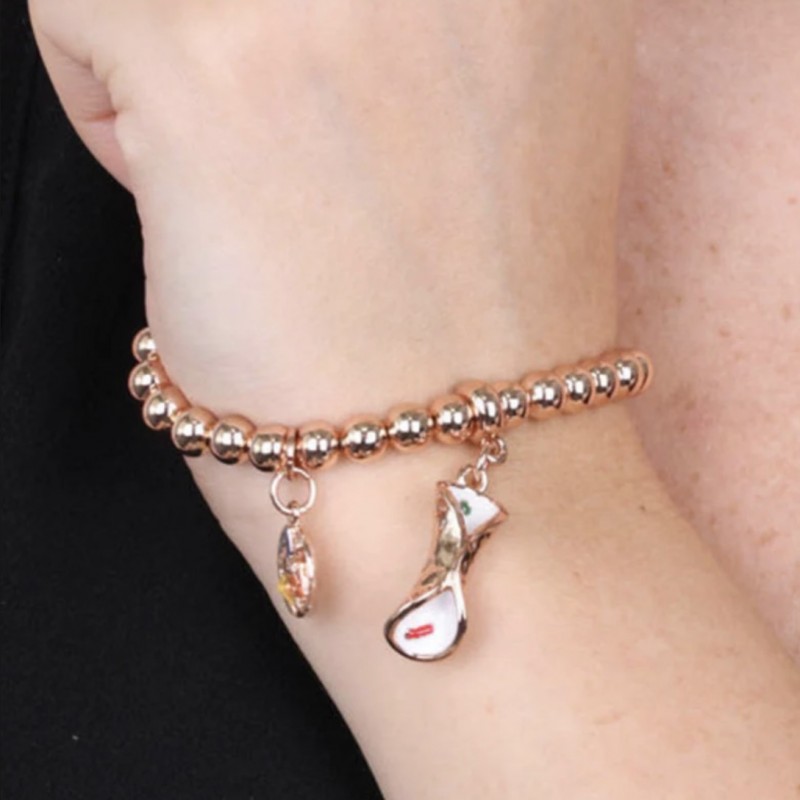 I Love Sicily - BYS - Bracciale in metallo pallinato con cannolo siciliano e trinacria pendenti