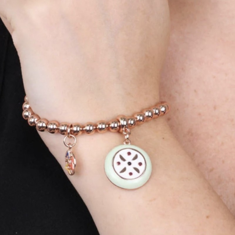I Love Sicily - BYS - Metal ball bracelet with sicilian cassata and trinacria pendants