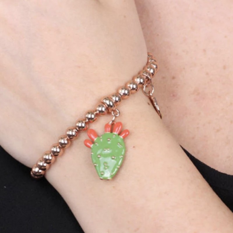 I Love Sicily - BYS - Metal ball bracelet with prickly pear and trinacria pendants