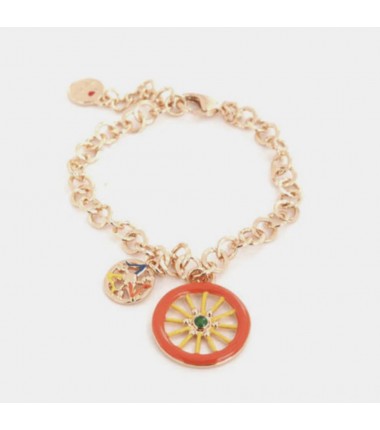 I Love Sicily - BYS - Bracciale in metallo con ruota del carretto rossa e trinacria