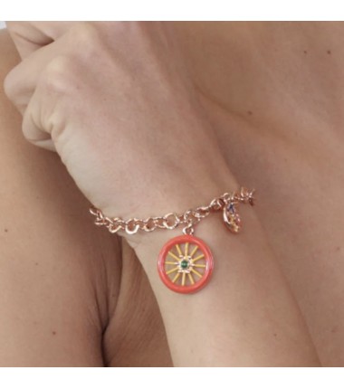 I Love Sicily - BYS - Bracciale in metallo con ruota del carretto rossa e trinacria