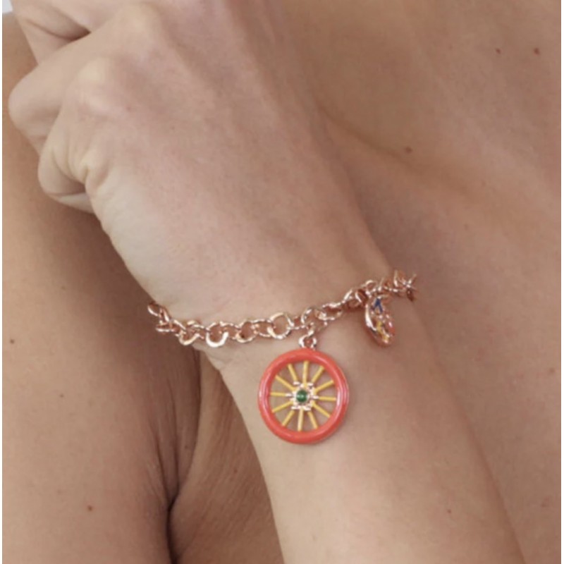 I Love Sicily - BYS - Metal bracelet with red cart wheel charm and trinacria