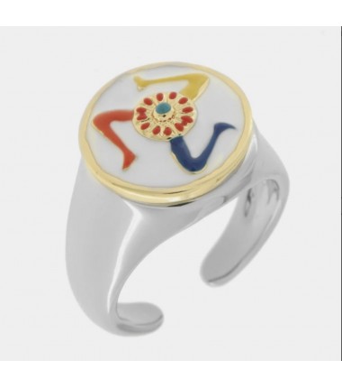 I Love Sicily - BYS - Anello in metallo con trinacria e bordo dorato