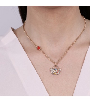 I Love Sicily - BYS - Collana in metallo con coffa pendente e cuoricino