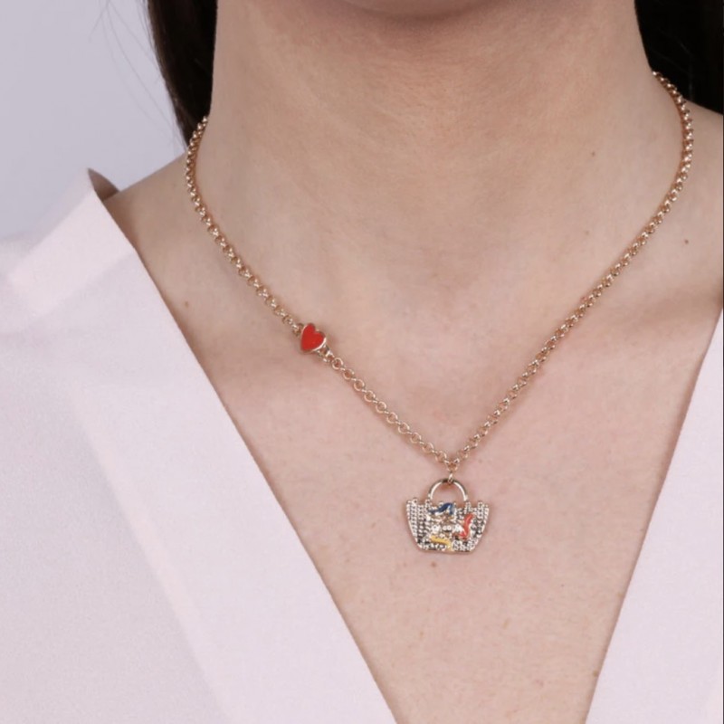 I Love Sicily - BYS - Metal necklace with coffa bag and little heart