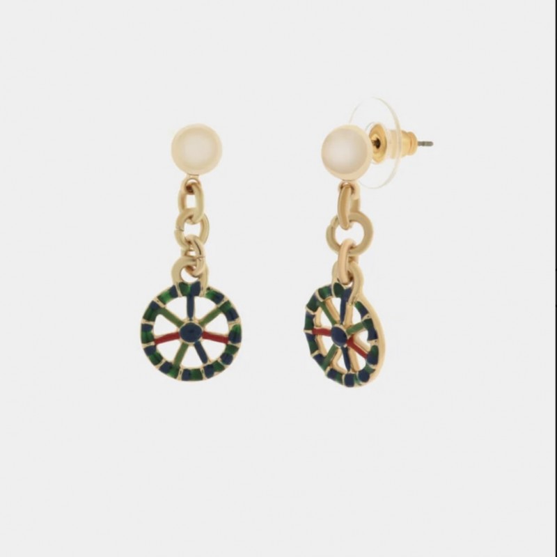 I Love Sicily - BYS -Metal pendant earrings with blue cart wheel