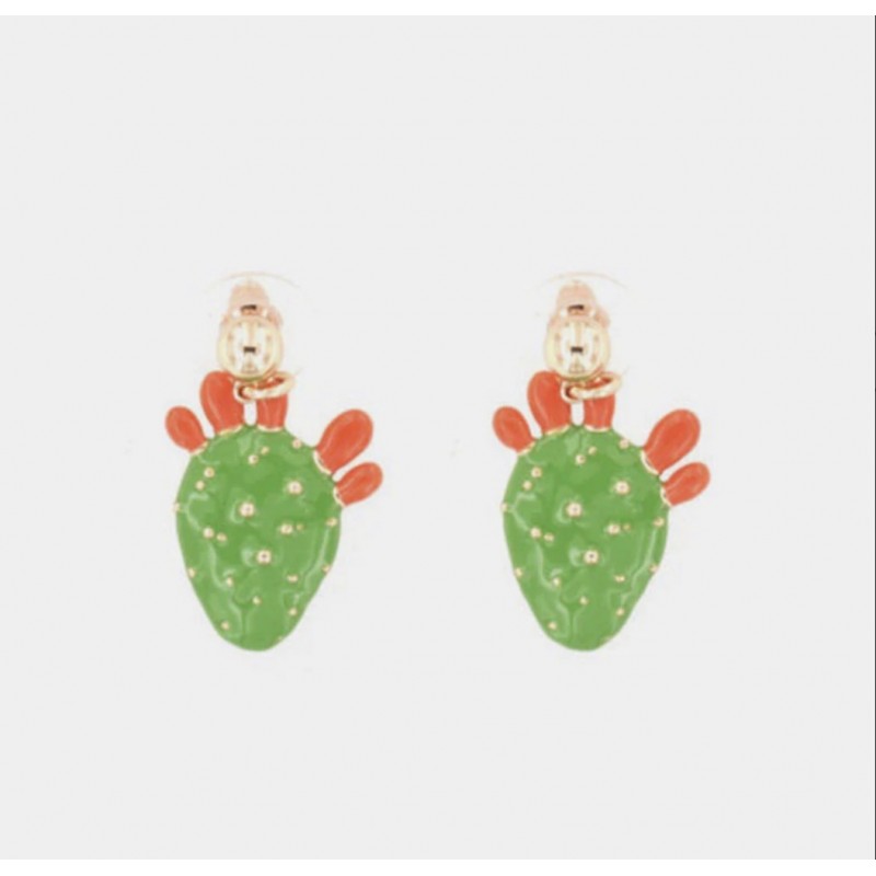 I Love Sicily - BYS - Metal earrings with big prickly pear pendant