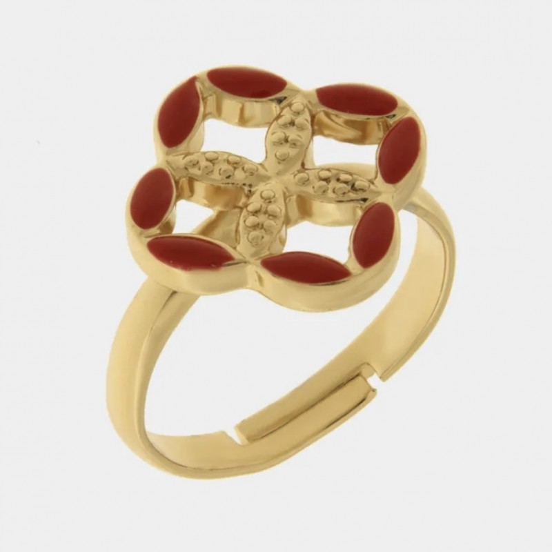I Love Sicily - BYS - Metal ring with red majolica