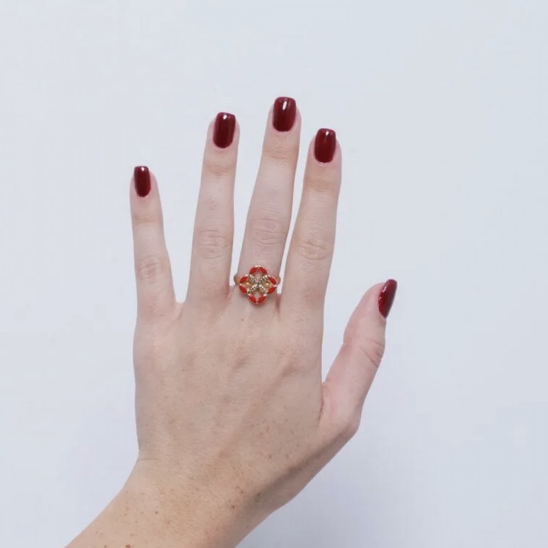 I Love Sicily - BYS - Metal ring with red majolica