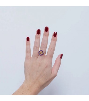 I Love Sicily - BYS - Anello in metallo con maiolica blu
