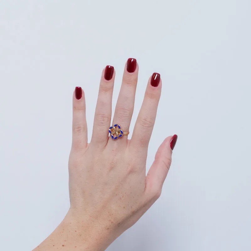 I Love Sicily - BYS - Anello in metallo con maiolica blu