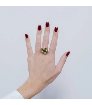 I Love Sicily - BYS - Metal ring with green majolica and pearls