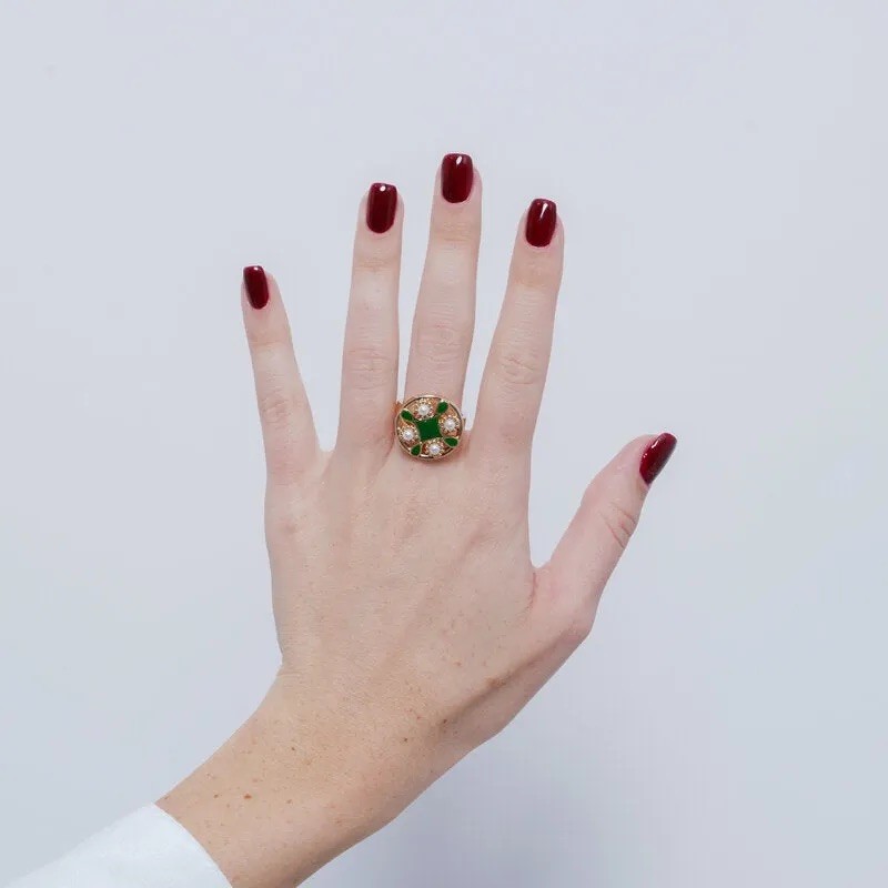 I Love Sicily - BYS - Metal ring with green majolica and pearls