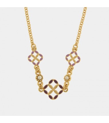 I Love Sicily - BYS - Collana in metallo con maioliche viola e lilla e perle