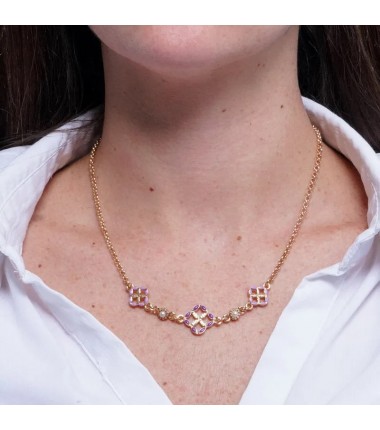 I Love Sicily - BYS - Collana in metallo con maioliche viola e lilla e perle
