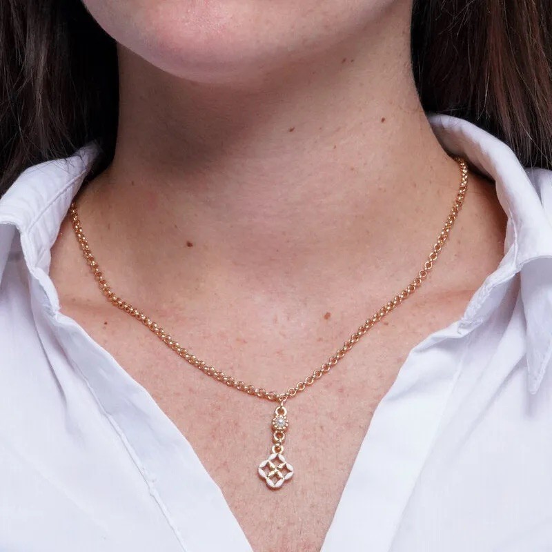 I Love Sicily - BYS - Collana in metallo con maiolica bianca e perla