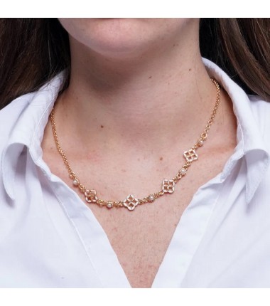 I Love Sicily - BYS - Collana in metallo con maioliche bianche e perle