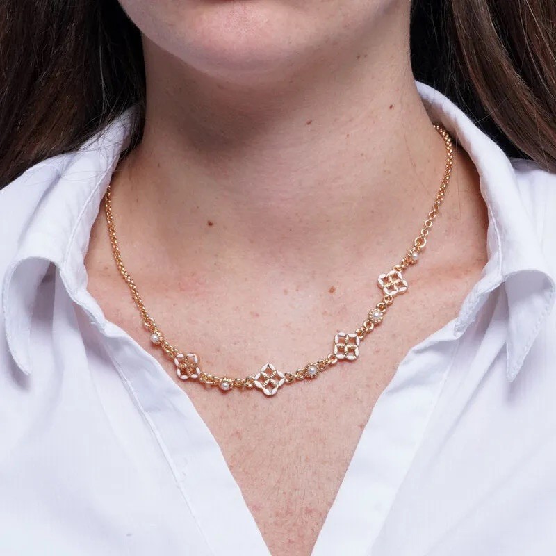 I Love Sicily - BYS - Collana in metallo con maioliche bianche e perle