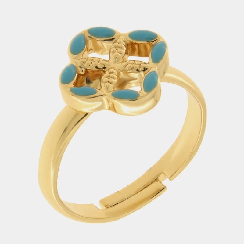 I Love Sicily - BYS - Metal ring with light blue majolica