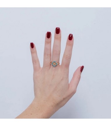 I Love Sicily - BYS - Anello in metallo con maiolica azzurra
