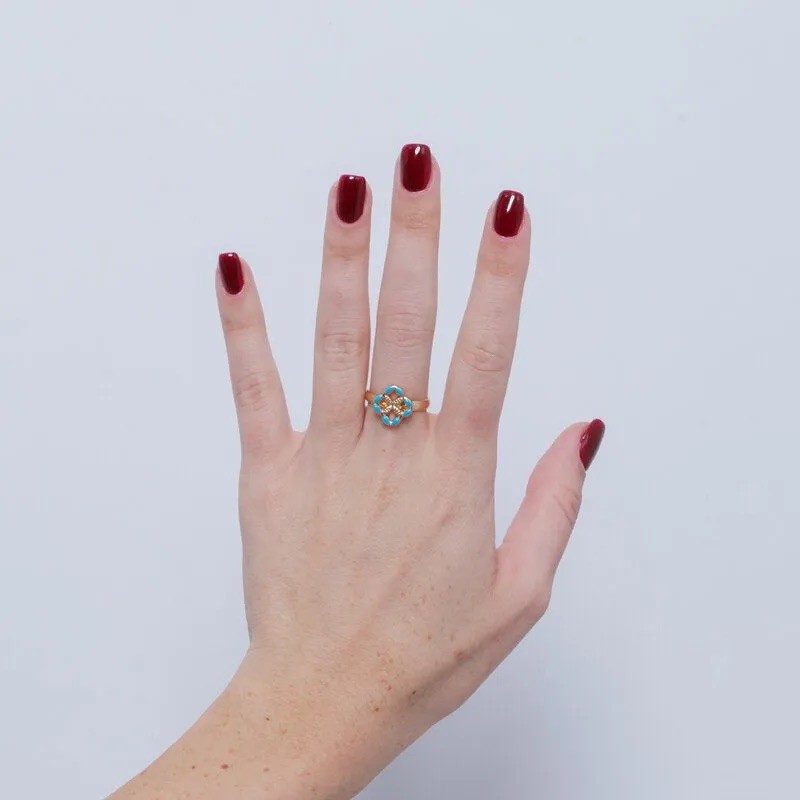 I Love Sicily - BYS - Metal ring with light blue majolica